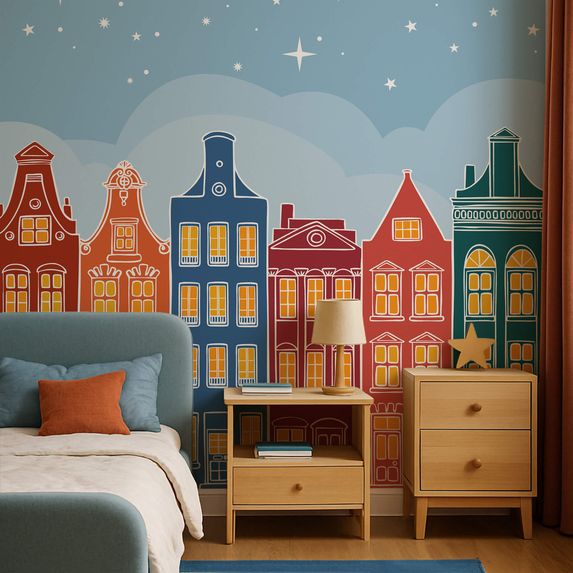 Rij kleurrijke gebouwen