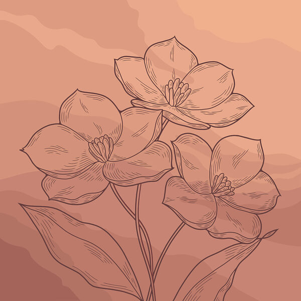 Tekening van bloemen op een roze achtergrond Tekening van bloemen op een roze achtergrond