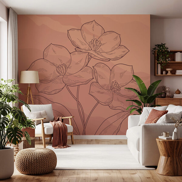 Tekening van bloemen op een roze achtergrond Tekening van bloemen op een roze achtergrond