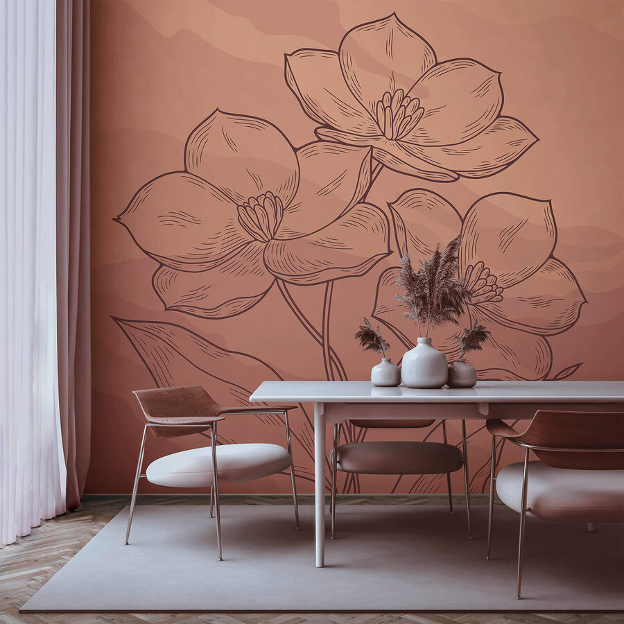 Tekening van bloemen op een roze achtergrond Tekening van bloemen op een roze achtergrond