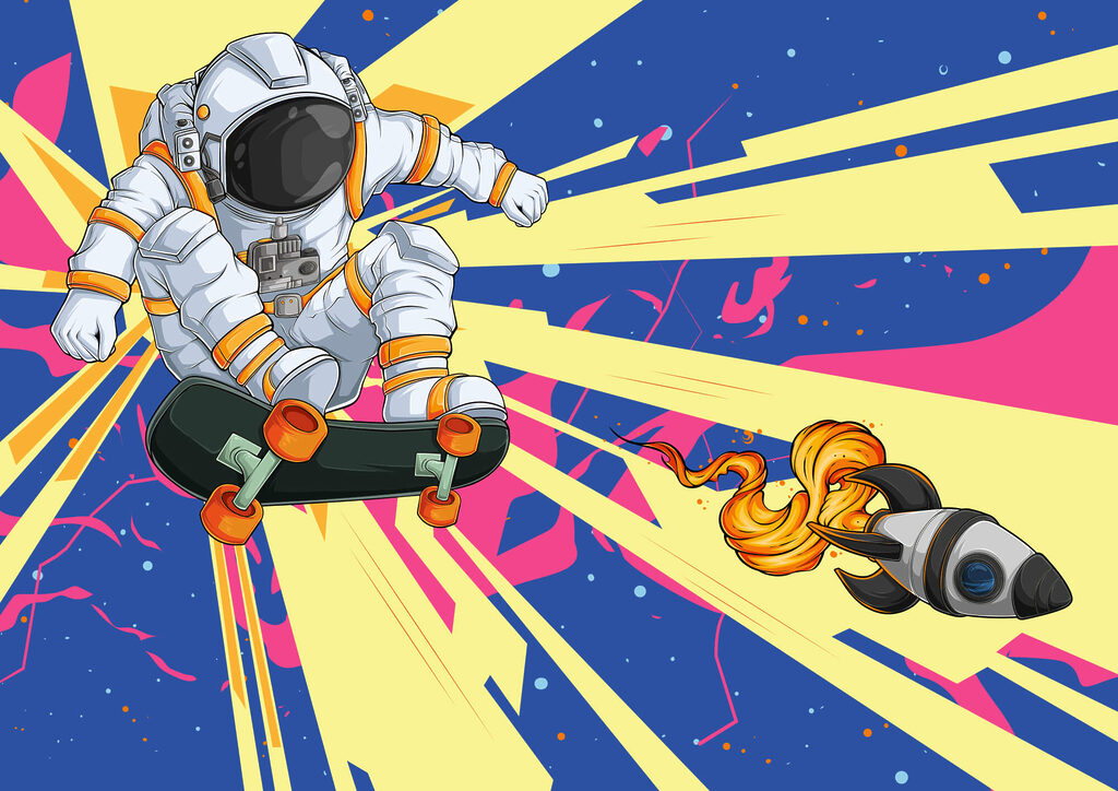 Een astronaut op een skateboard Een astronaut op een skateboard
