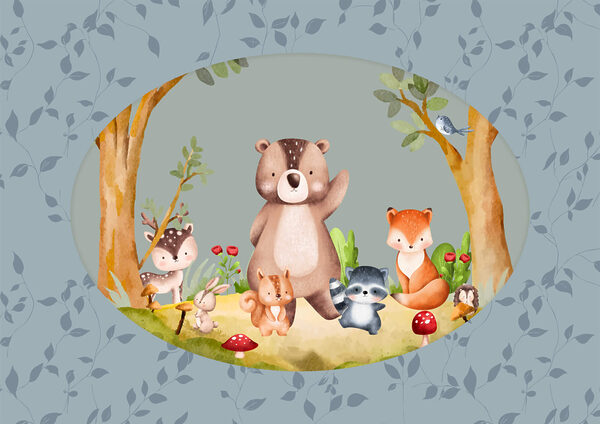 Cartoon of animals in a forest Cartoon of animals in a forest
