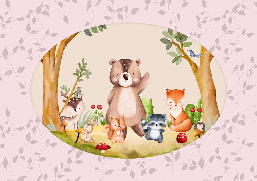 Beeldverhaal van dieren in een bos