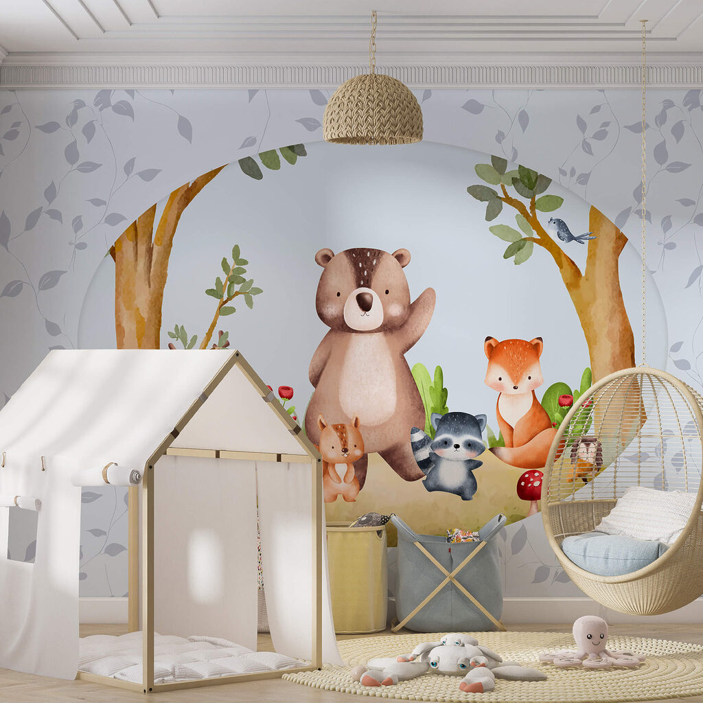 Beeldverhaal van dieren in een bos