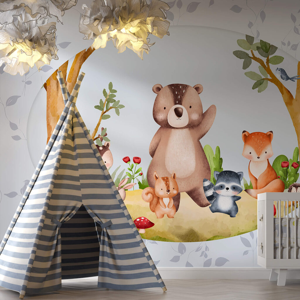 Beeldverhaal van dieren in een bos