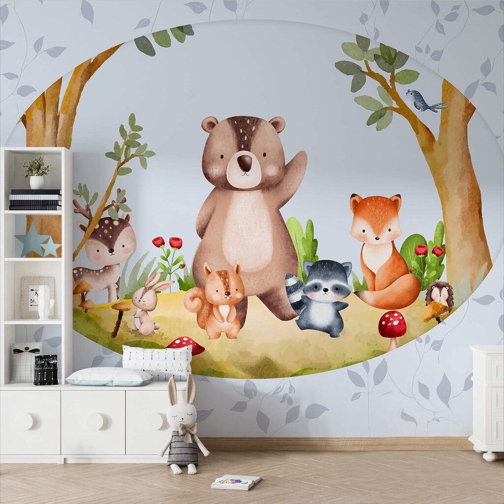 Beeldverhaal van dieren in een bos