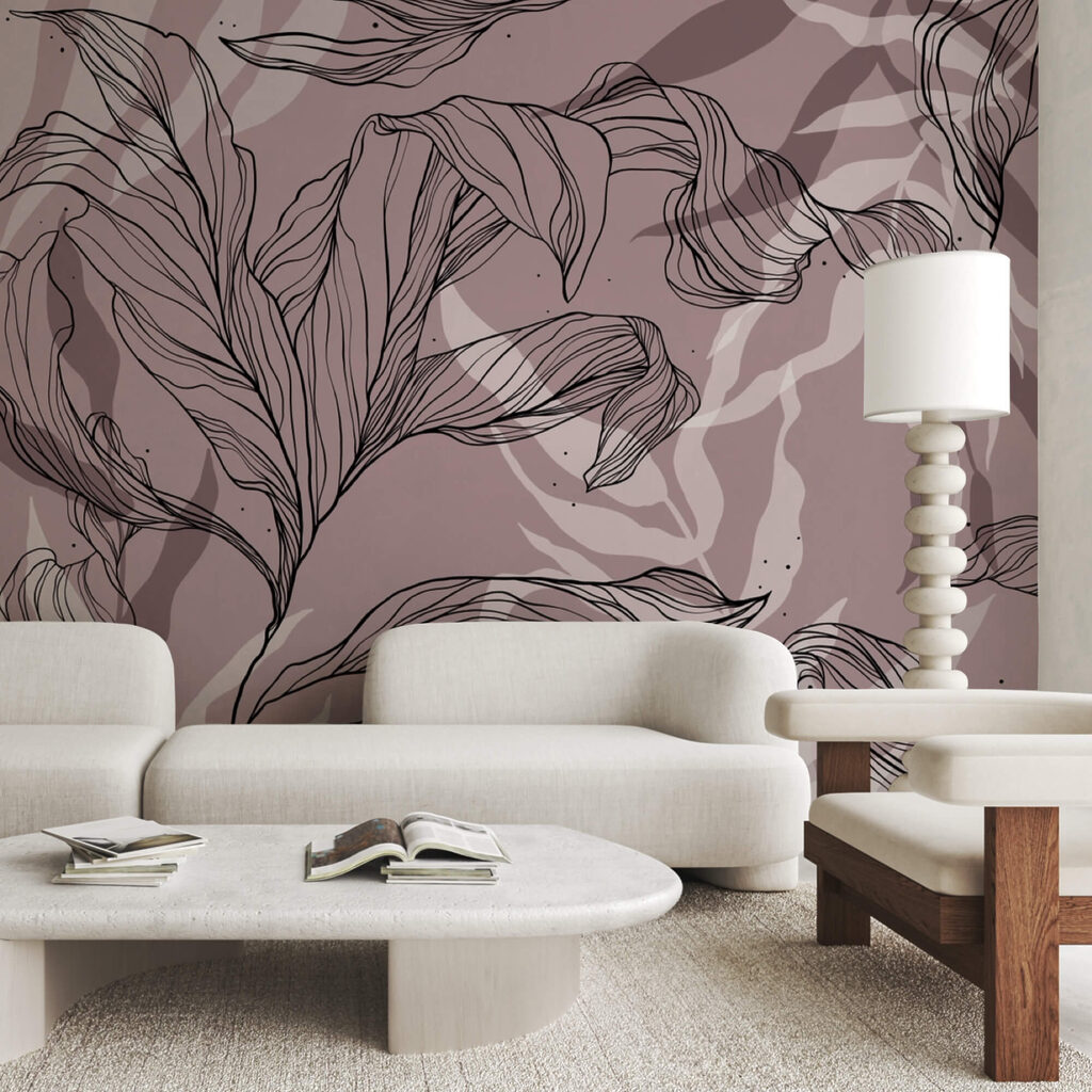 Tekening van bladeren op een roze achtergrond