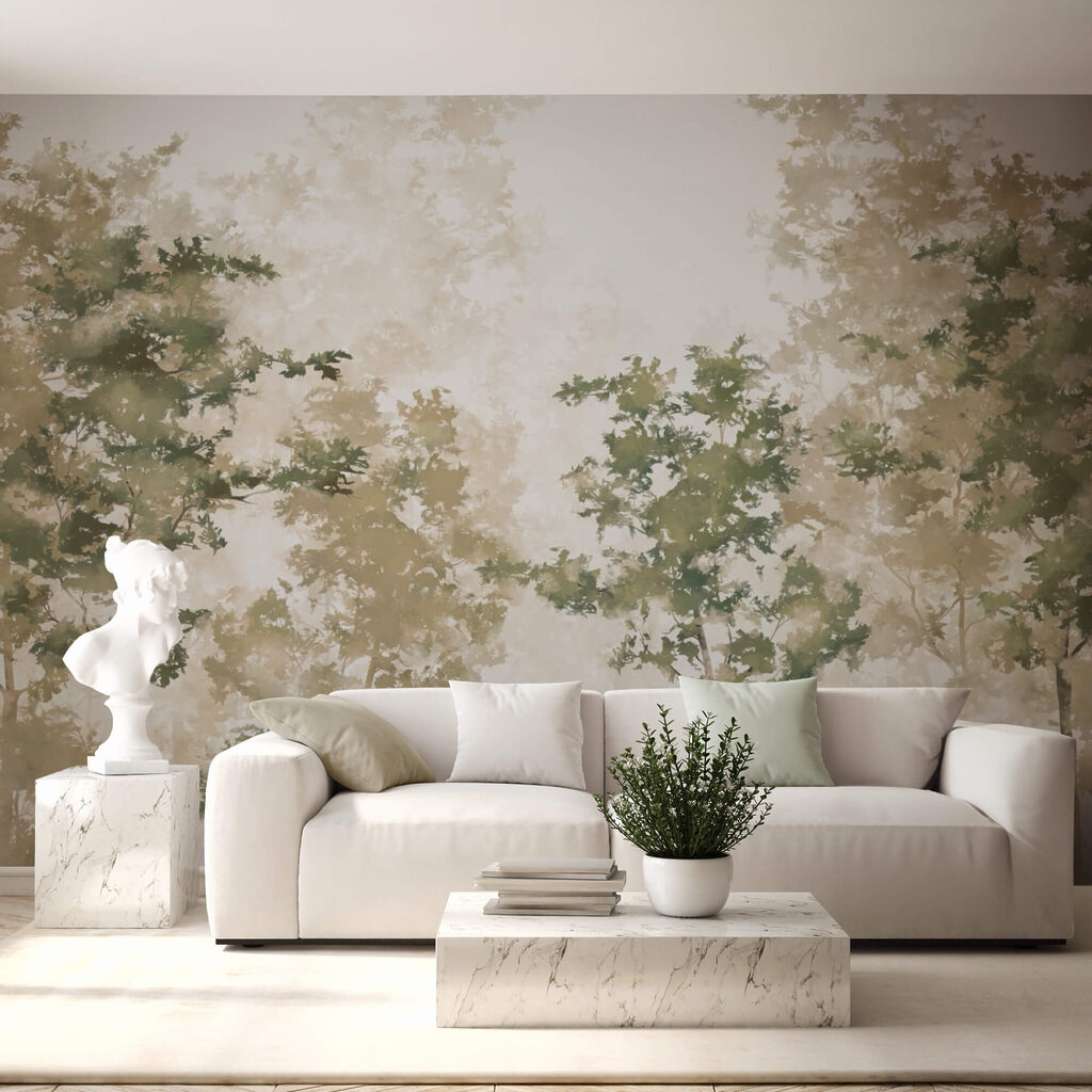 Groep bomen met mist