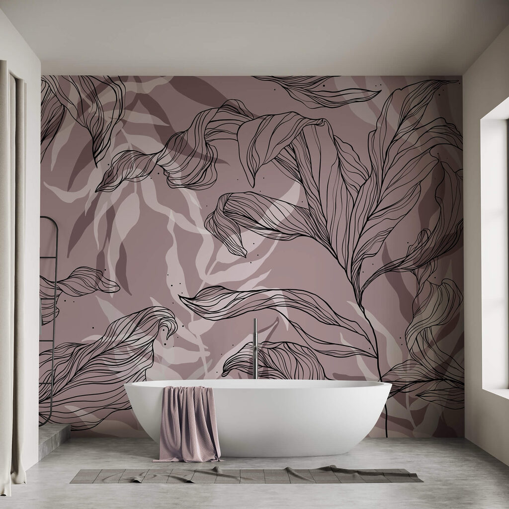 Tekening van bladeren op een roze achtergrond