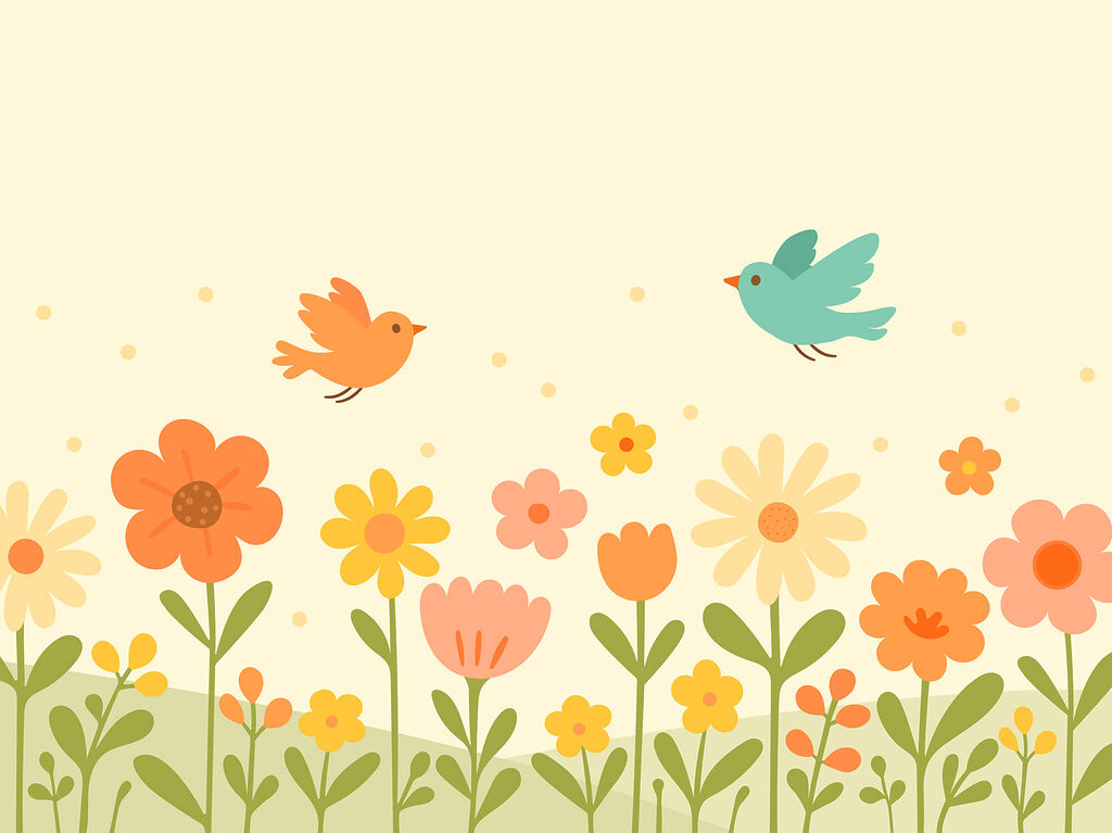 Vogels vliegen over bloemen Vogels vliegen over bloemen