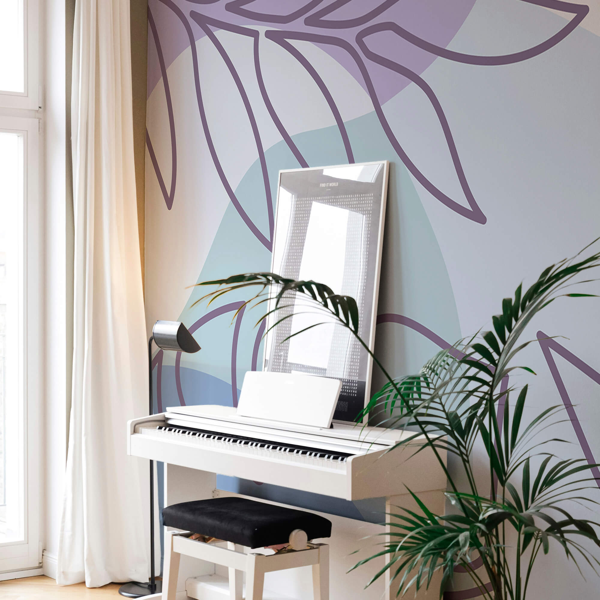 Paars en wit patroon met bladeren