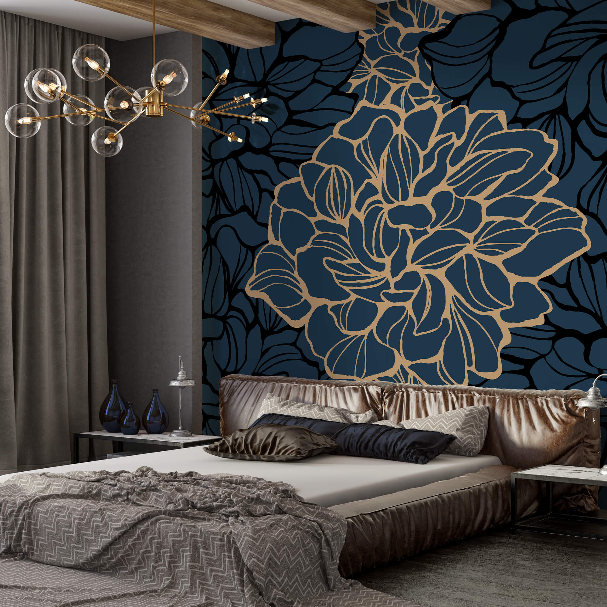 Gedurfd bloemmotief op donkere achtergrond Gedurfd bloemmotief op donkere achtergrond