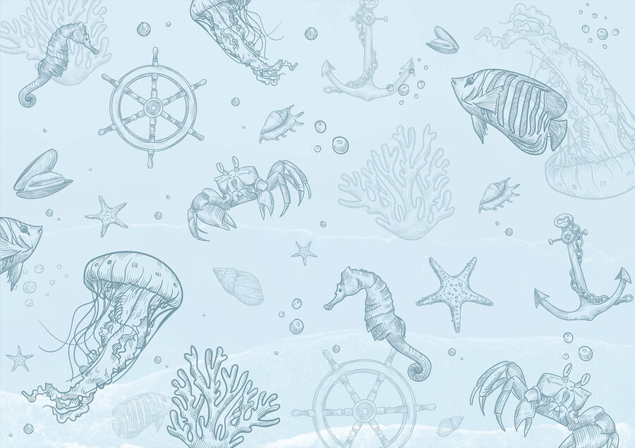 Blauwe achtergrond met zeedieren