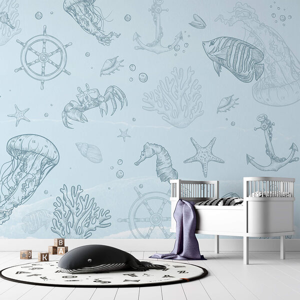 Blauwe achtergrond met zeedieren Blauwe achtergrond met zeedieren