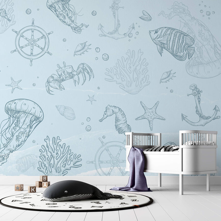 Blauwe achtergrond met zeedieren