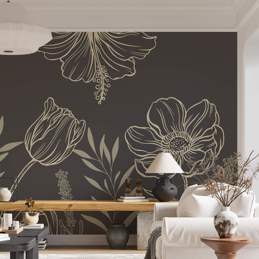Delicaat lijnmotief met bloemen Delicaat lijnmotief met bloemen