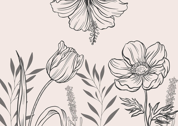 Delicaat lijnmotief met bloemen Delicaat lijnmotief met bloemen