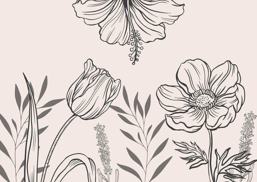 Delicaat lijnmotief met bloemen