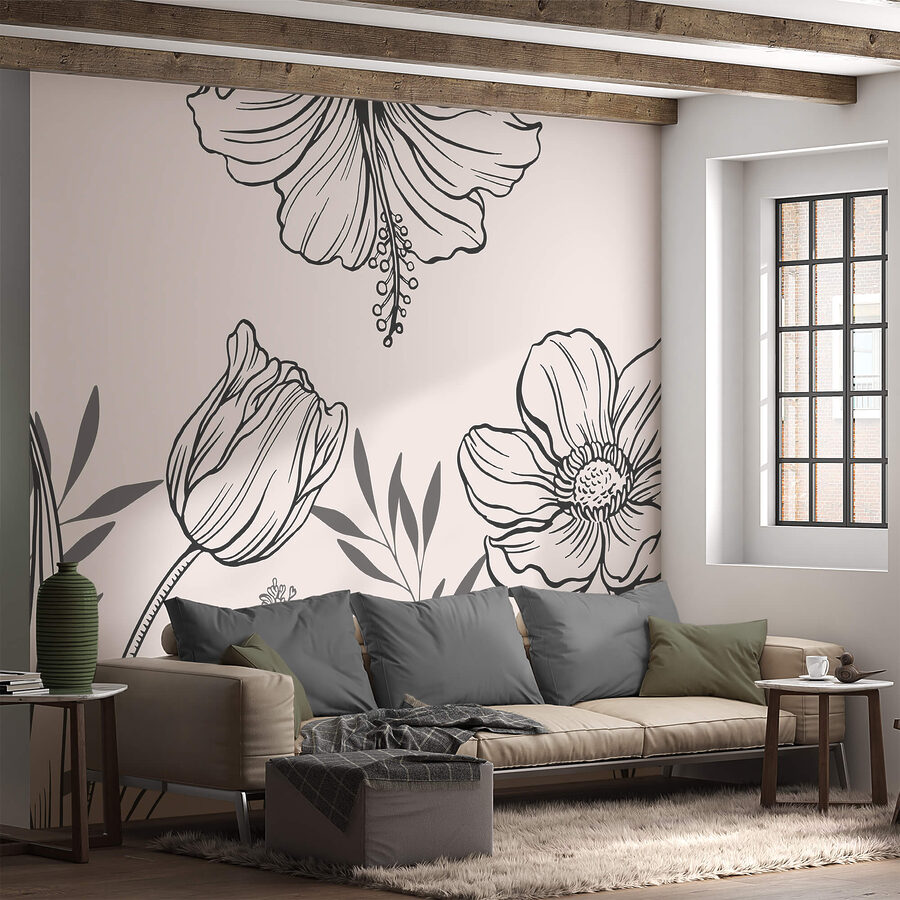 Delicaat lijnmotief met bloemen