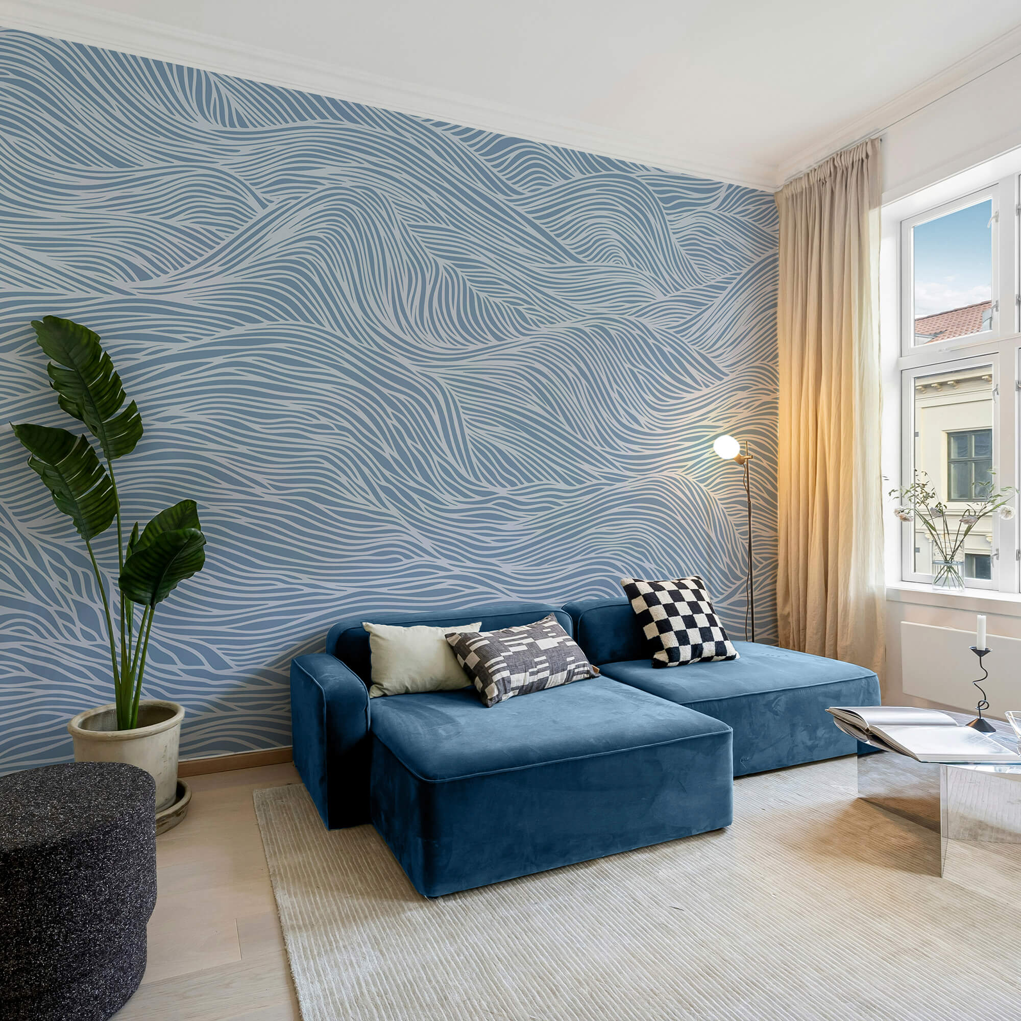 Blauw en wit golvend patroon