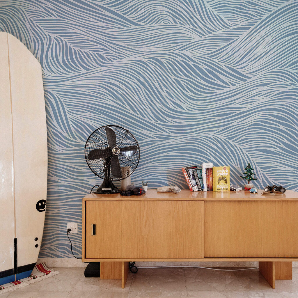 Blauw en wit golvend patroon