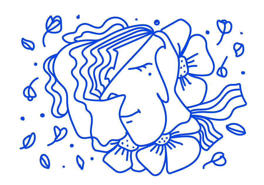 Wall murals Drawing of a woman with flowers
