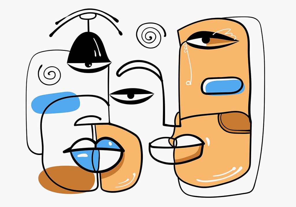 Groep gezichten getekend op een witte achtergrond Groep gezichten getekend op een witte achtergrond