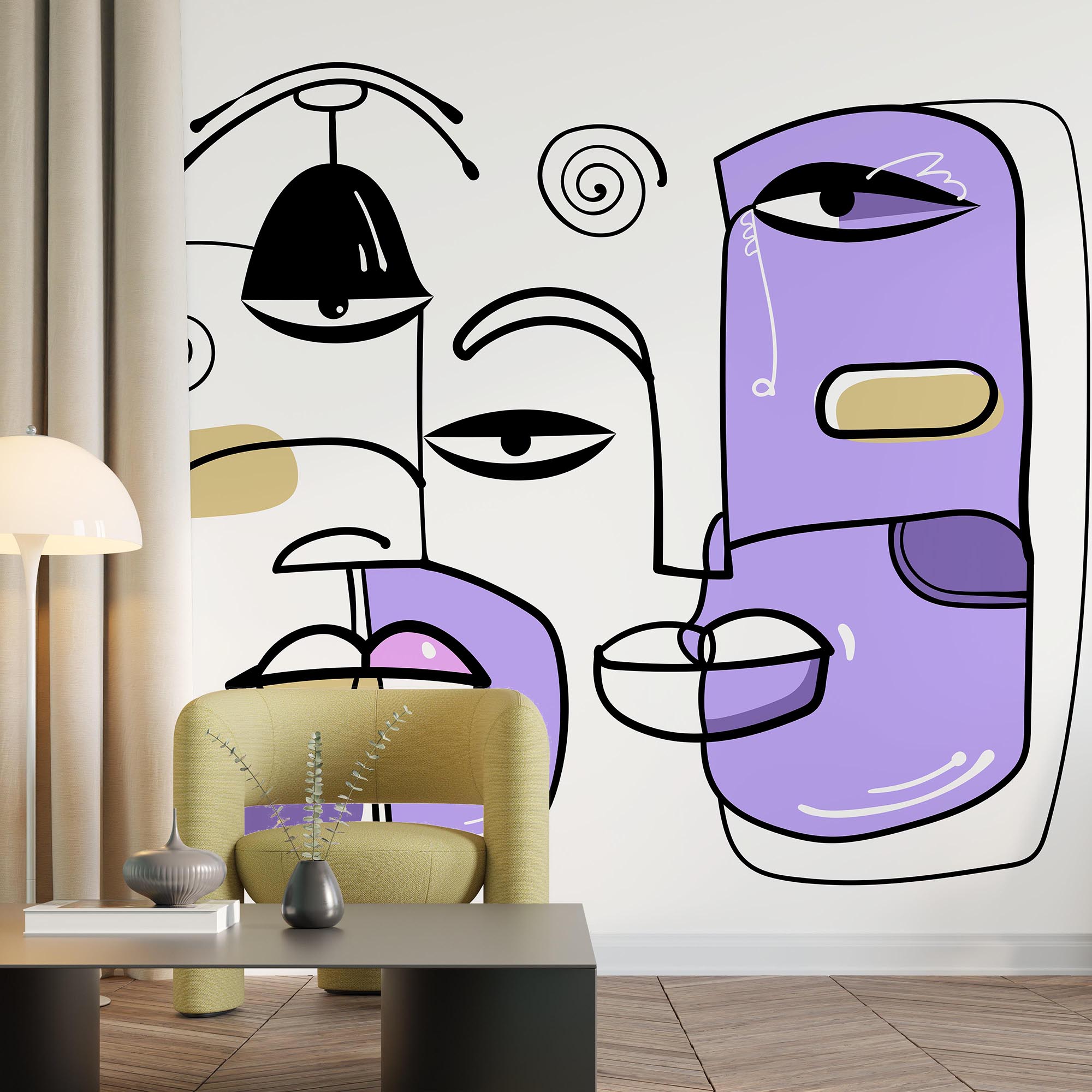 Groep gezichten getekend in verschillende kleuren