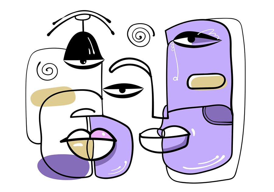 Groep gezichten getekend in verschillende kleuren