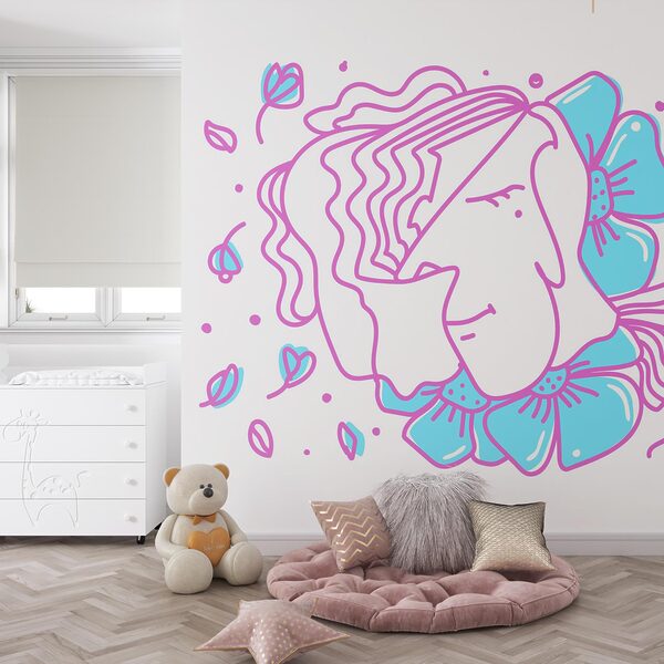 Tekening van een vrouw met bloemen Tekening van een vrouw met bloemen