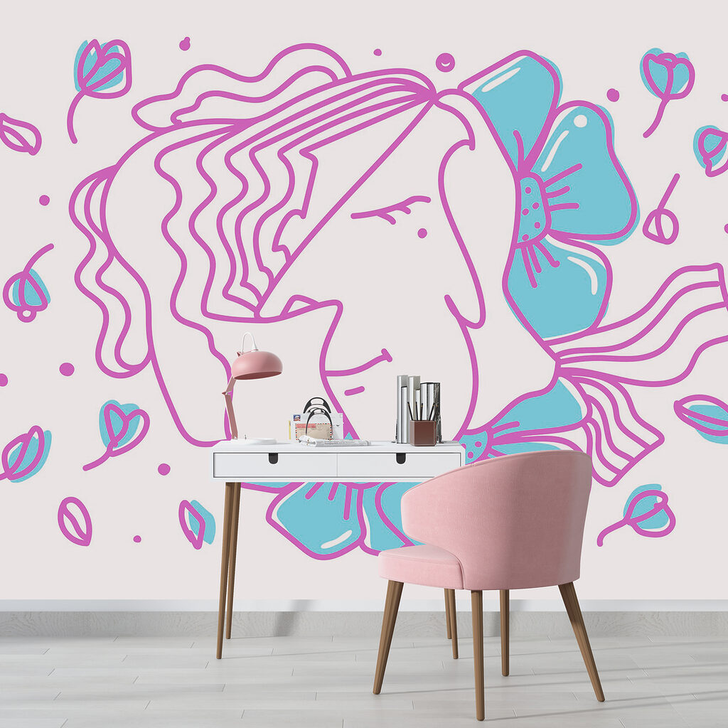 Tekening van een vrouw met bloemen Tekening van een vrouw met bloemen