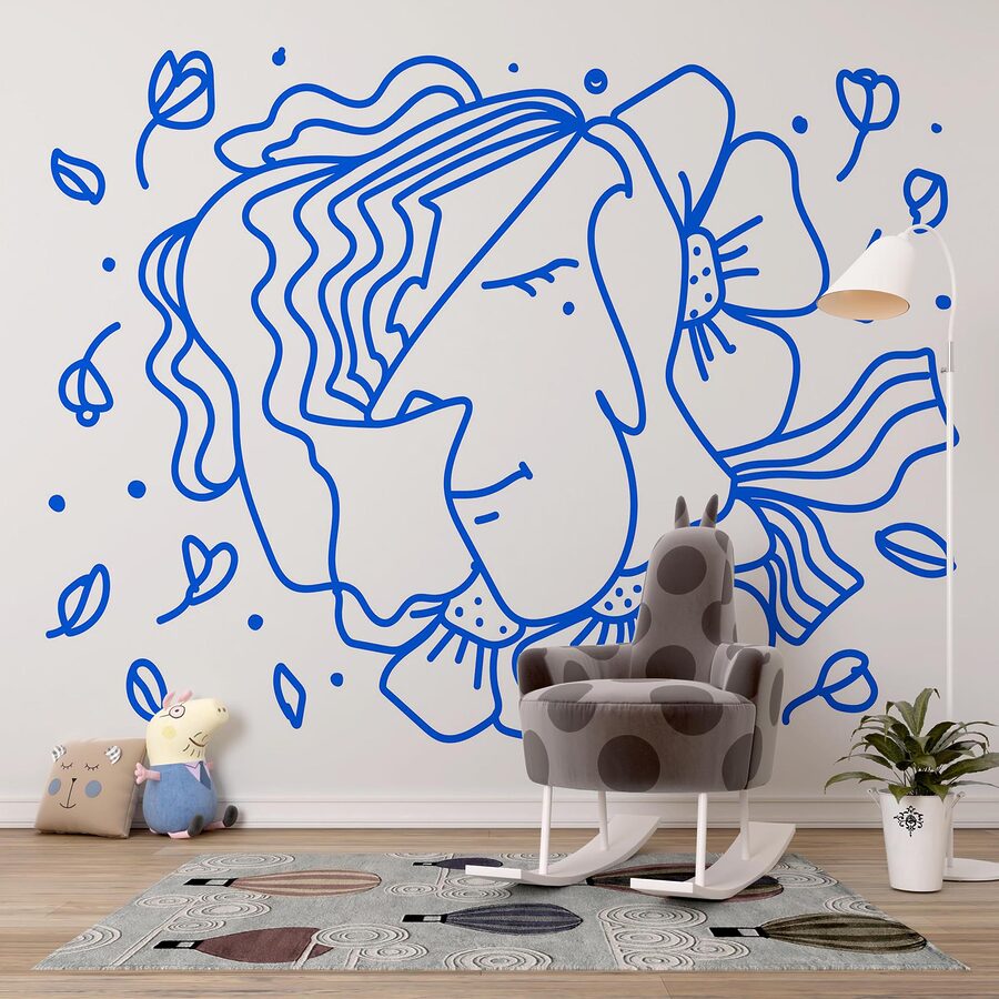 Wall murals Drawing of a woman with flowers