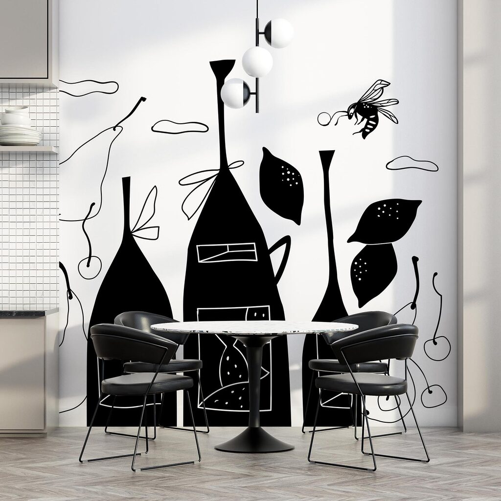 Zwart-wit tekening van flessen