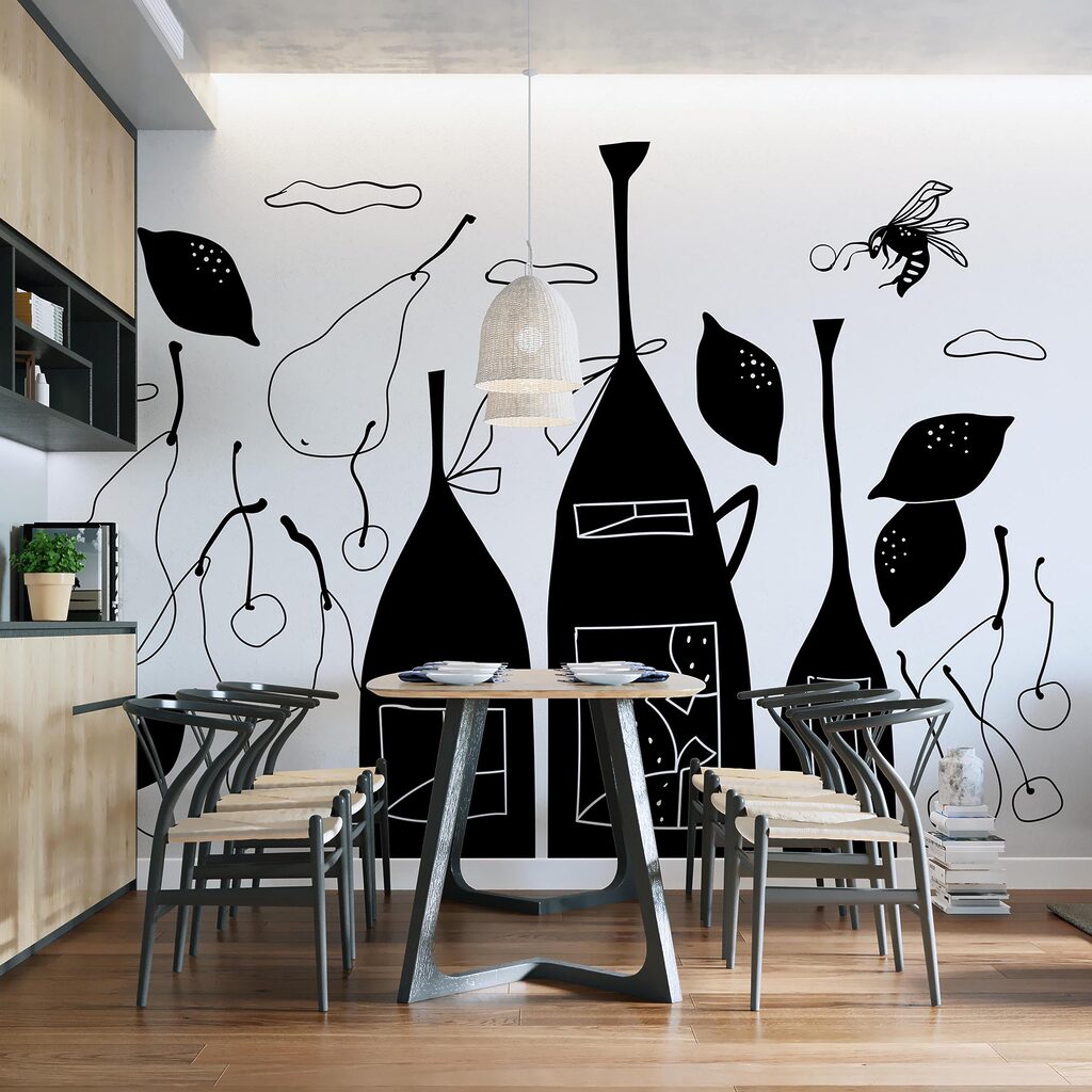 Zwart-wit tekening van flessen