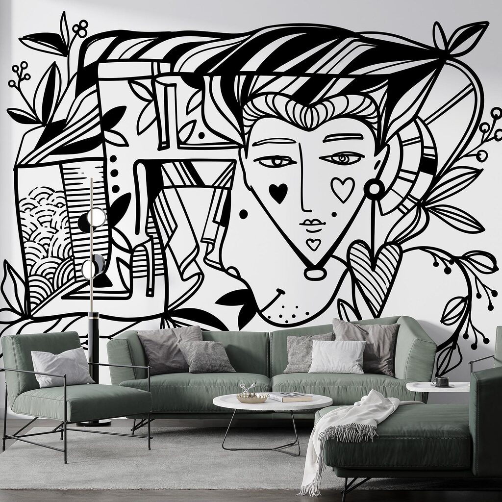 Zwart-wit tekening van een persoon’s gezicht