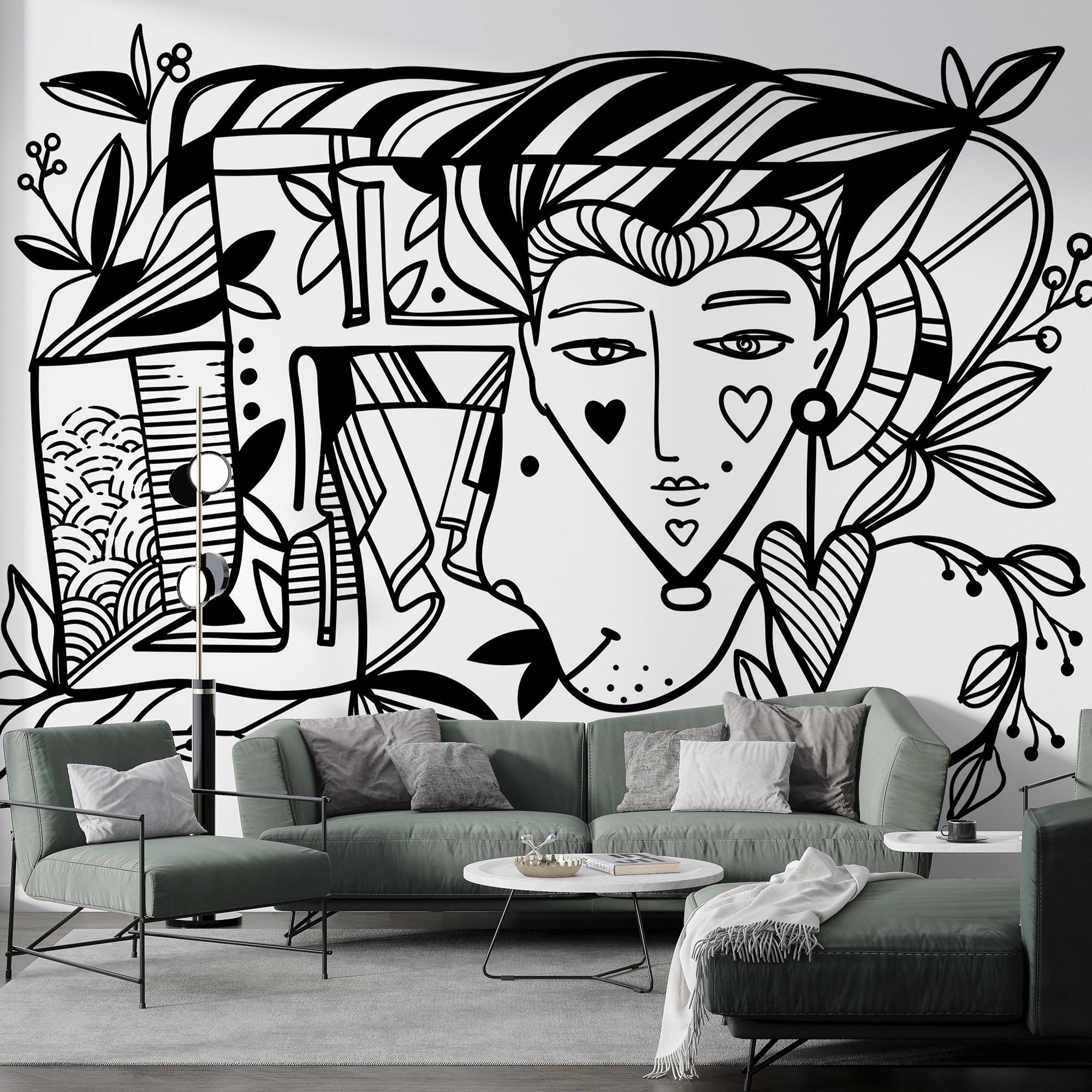 Zwart-wit tekening van een persoon’s gezicht