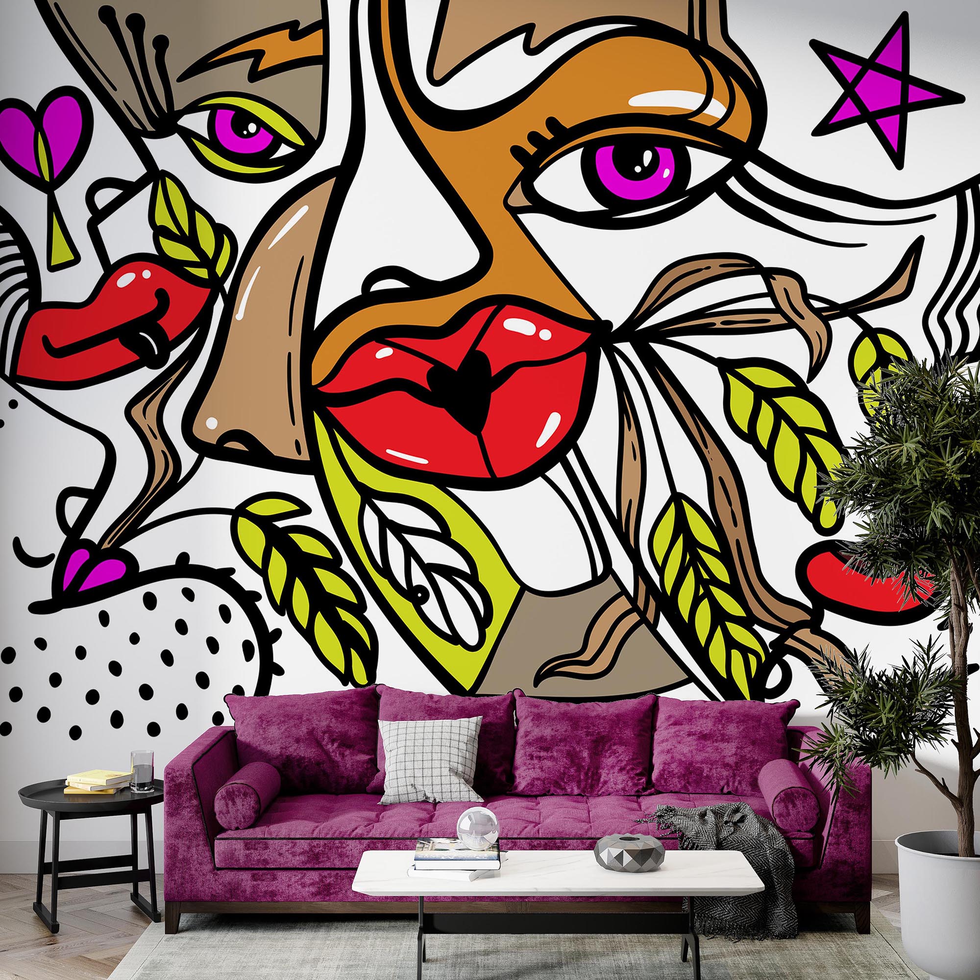 – Levendig gezicht met opvallende patronen – Levendig gezicht met opvallende patronen