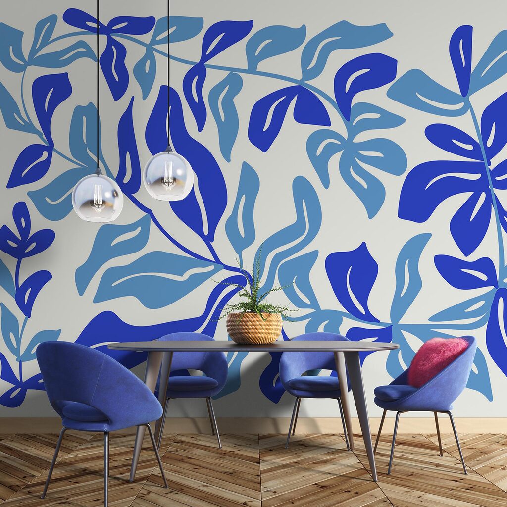 Blauw-witte tekening van bladeren Blauw-witte tekening van bladeren