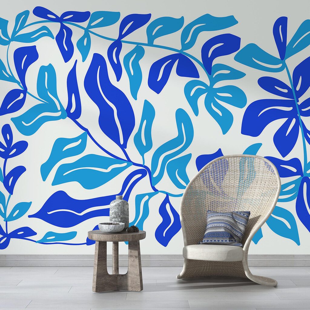 Blauw-witte tekening van bladeren Blauw-witte tekening van bladeren