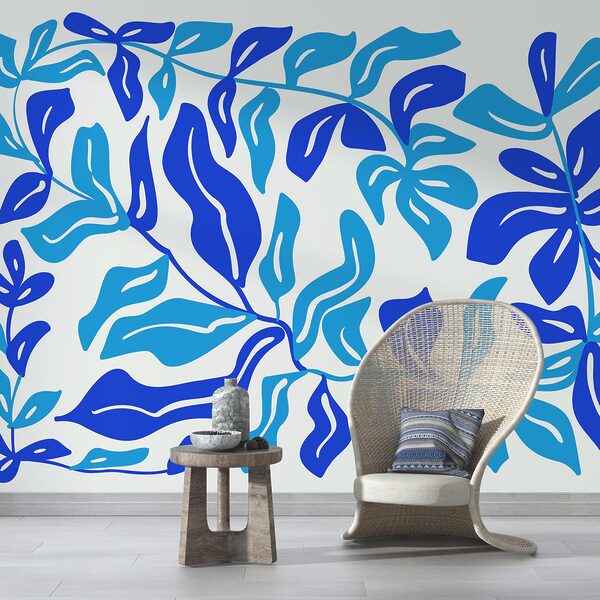 Blauw-witte tekening van bladeren Blauw-witte tekening van bladeren