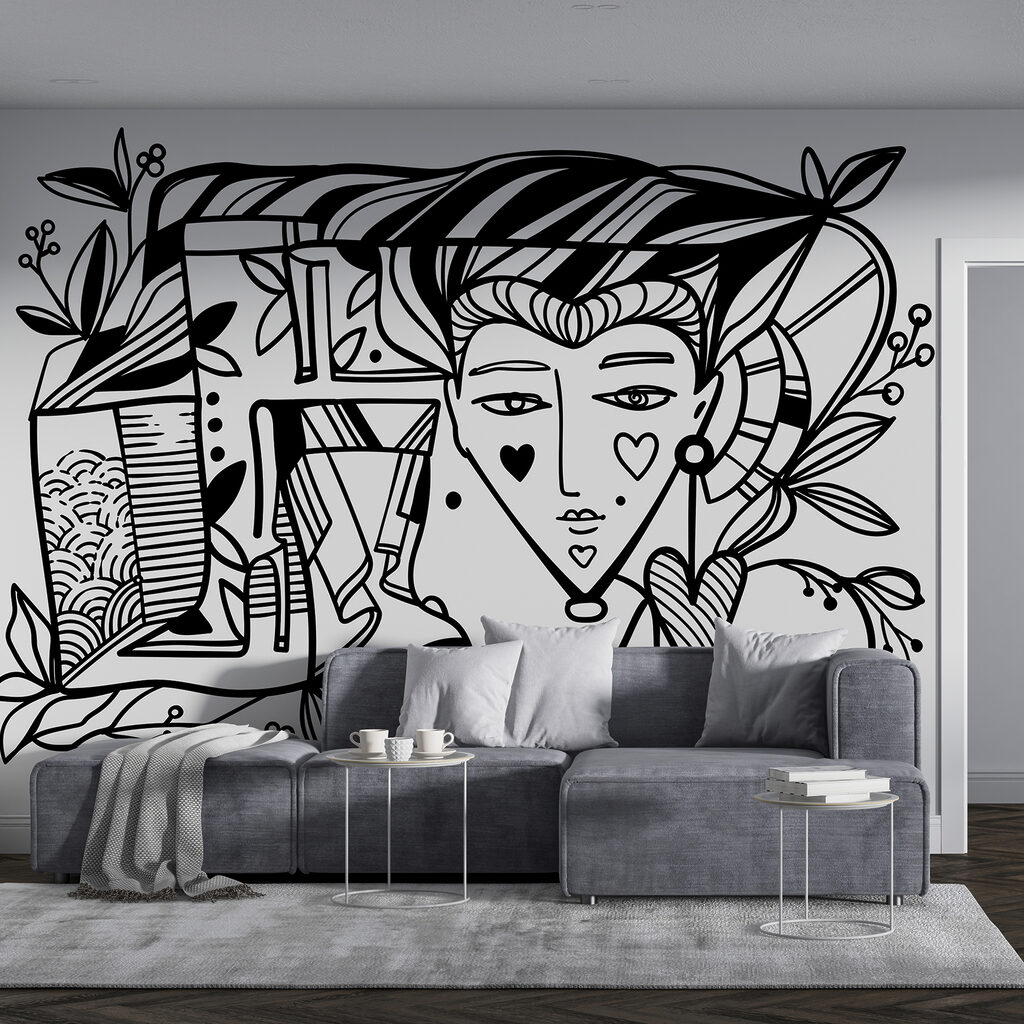 Zwart-wit tekening van een persoon’s gezicht