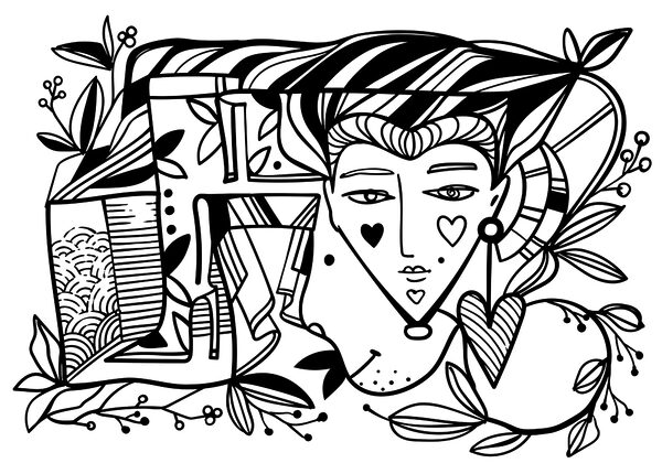 Zwart-wit tekening van een persoon’s gezicht Zwart-wit tekening van een persoon’s gezicht