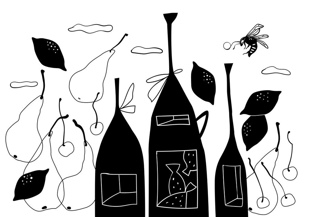Zwart-wit tekening van flessen Zwart-wit tekening van flessen