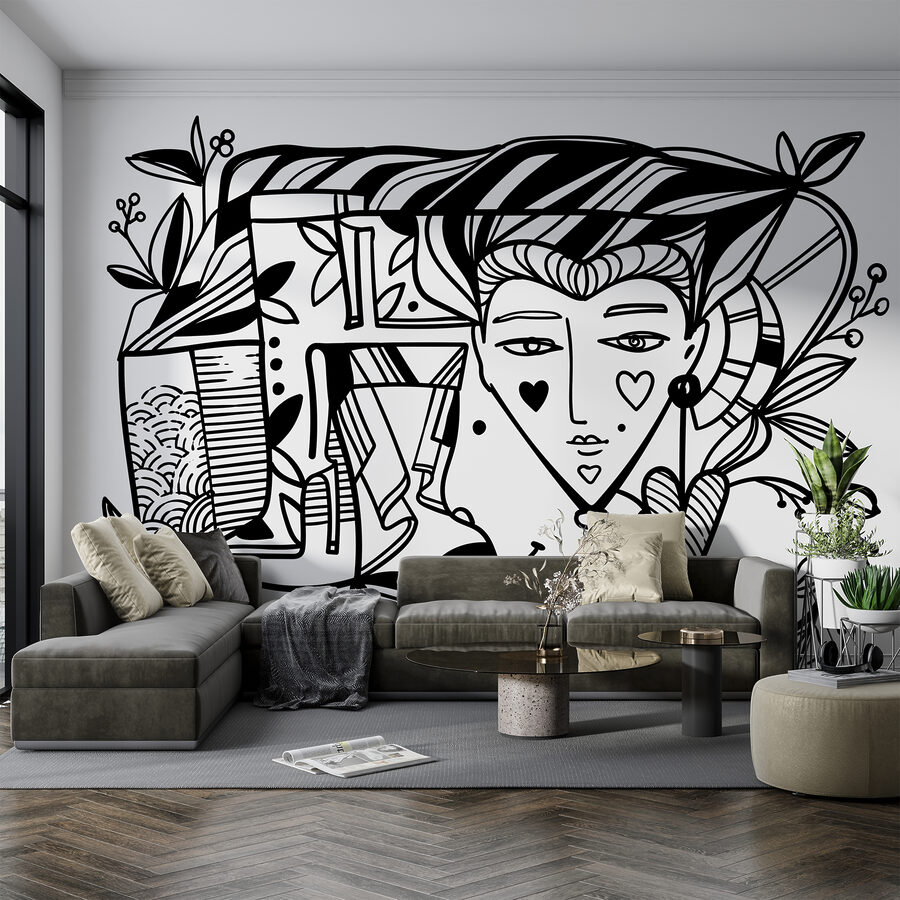 Zwart-wit tekening van een persoon’s gezicht