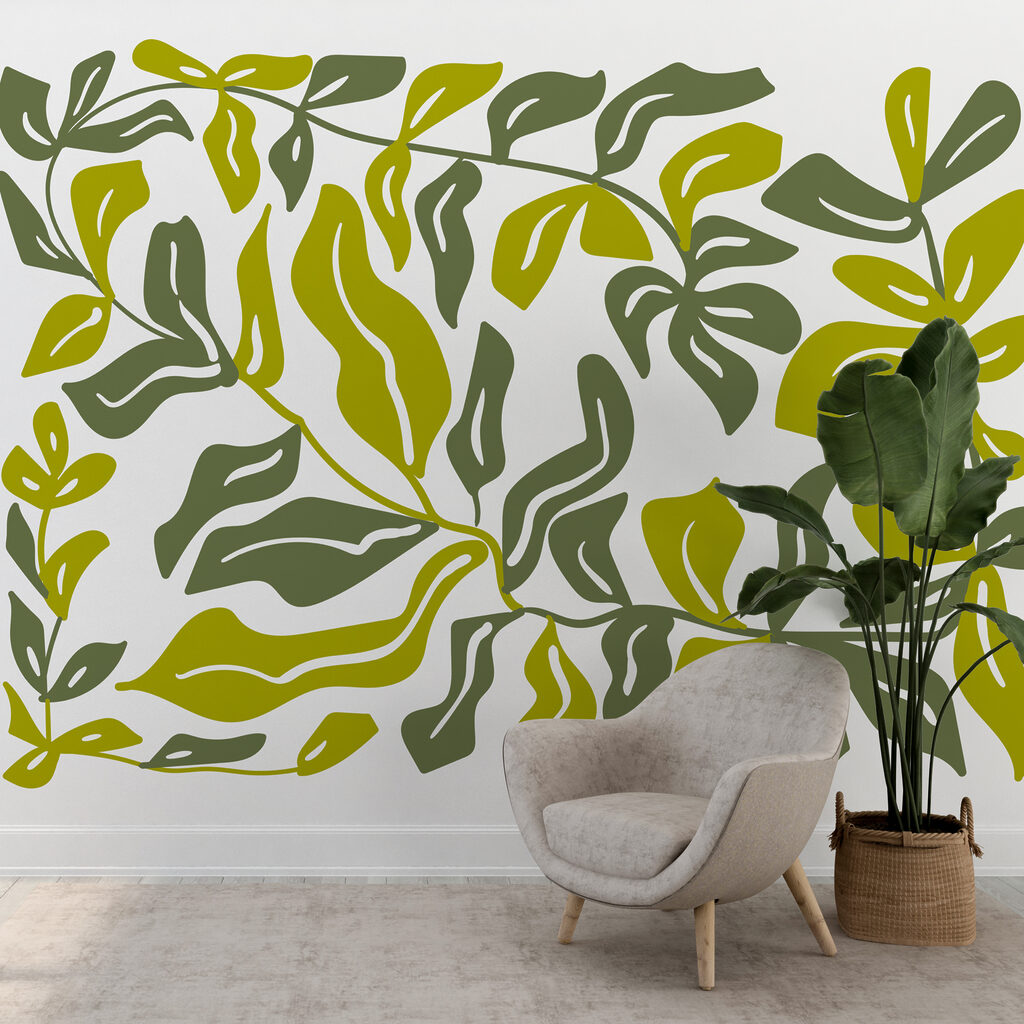 Wall murals Drawing of leaves and flowers Wall murals Drawing of leaves and flowers