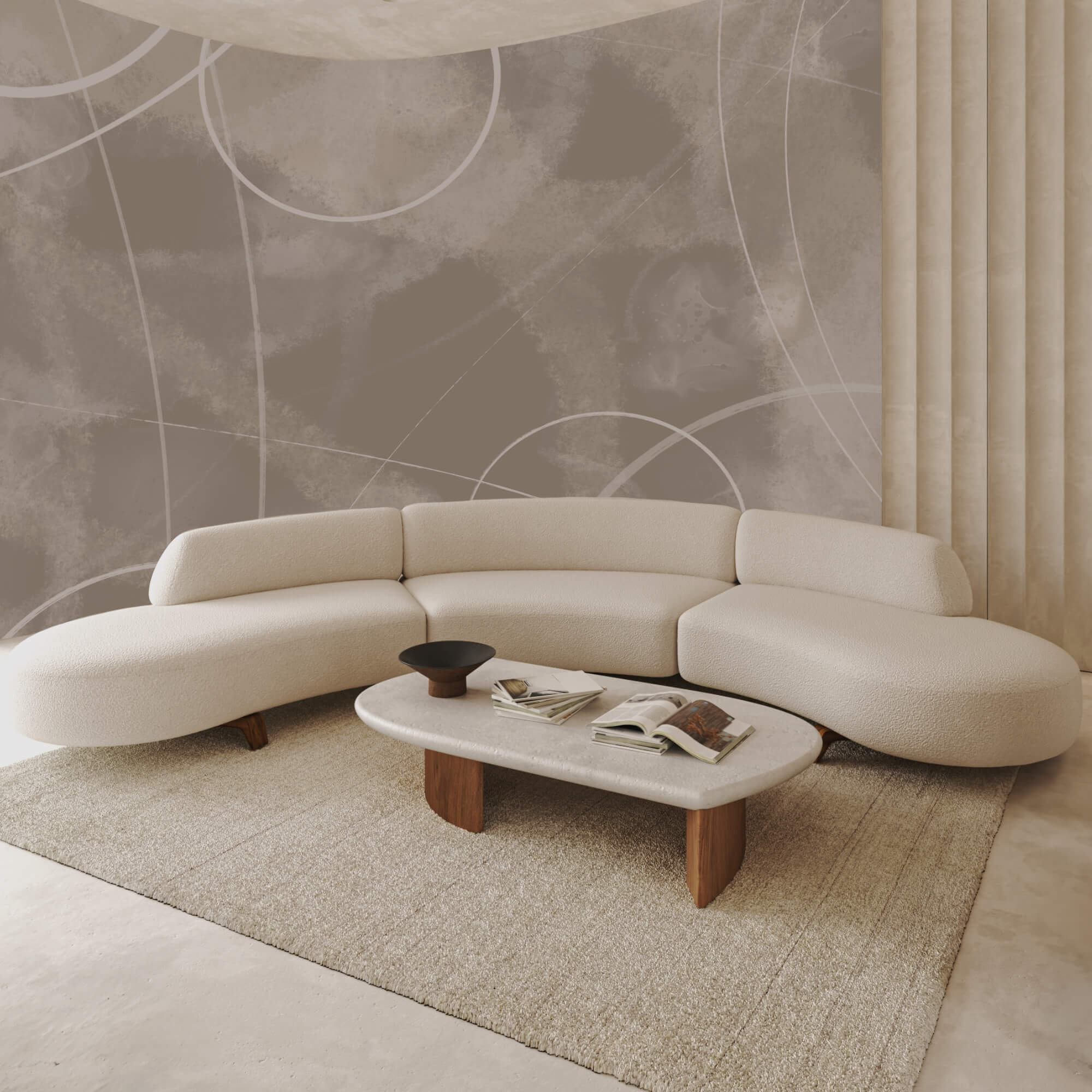 Bruine achtergrond met witte lijnen en cirkels