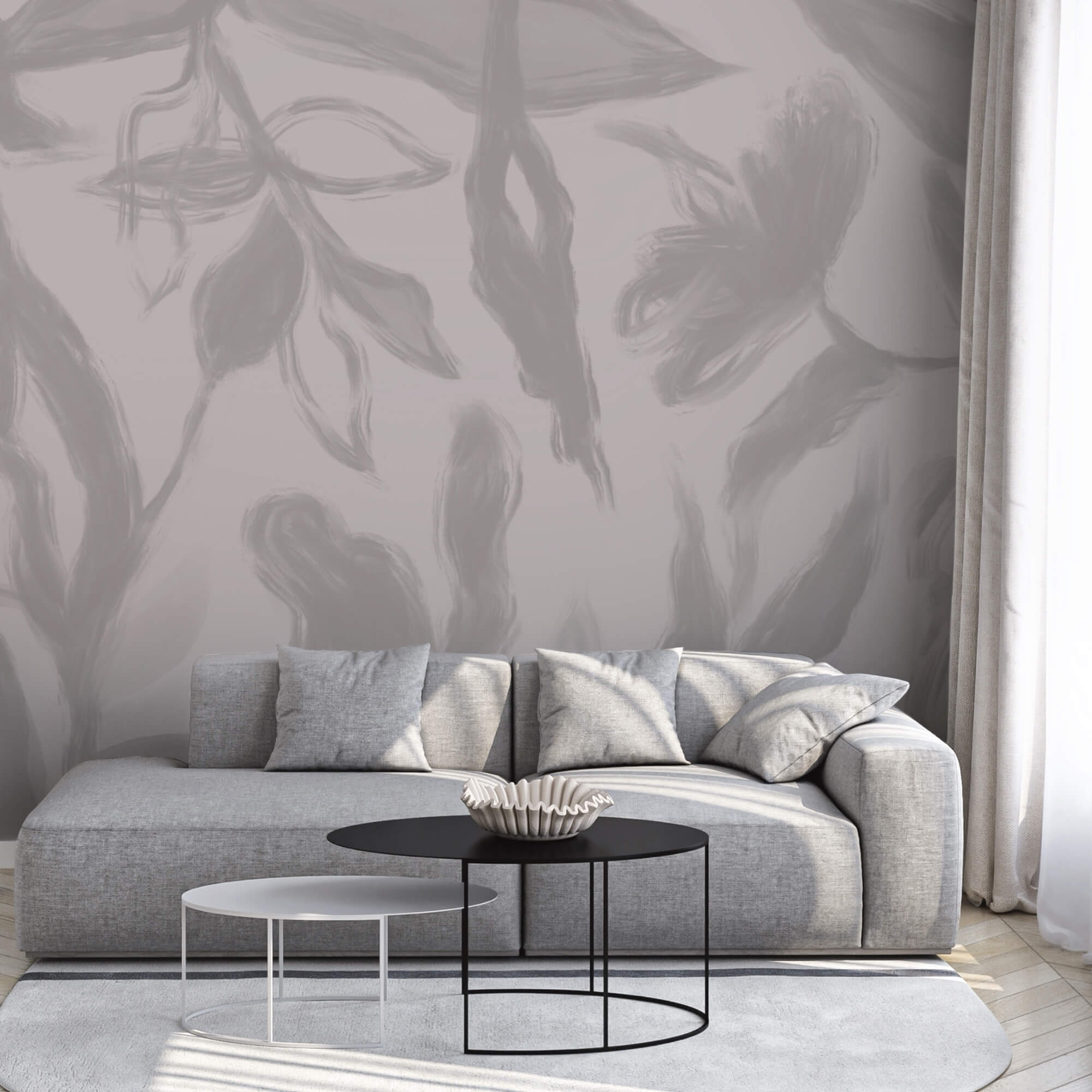 Grijze en witte achtergrond met bloemen