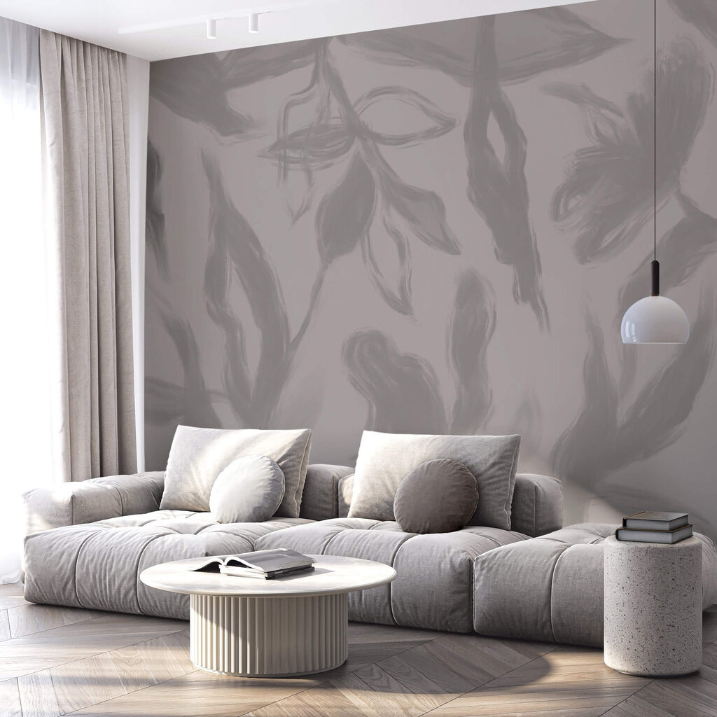 Grijze en witte achtergrond met bloemen