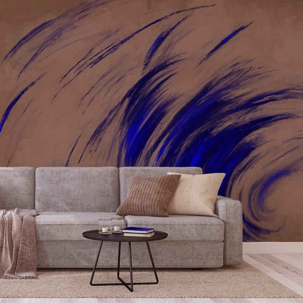 Blauwe wervelingen op een bruine achtergrond Blauwe wervelingen op een bruine achtergrond