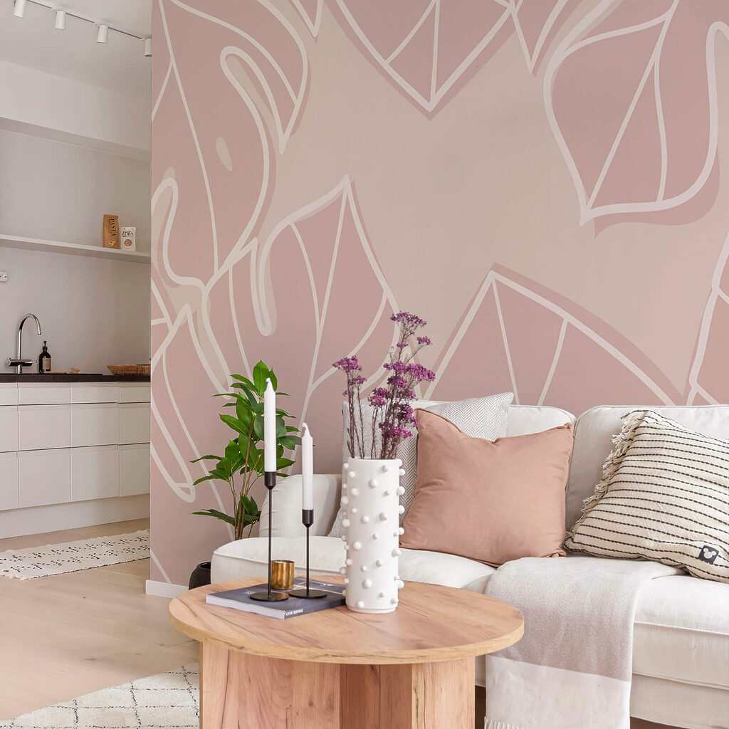 Roze en wit bladmotief